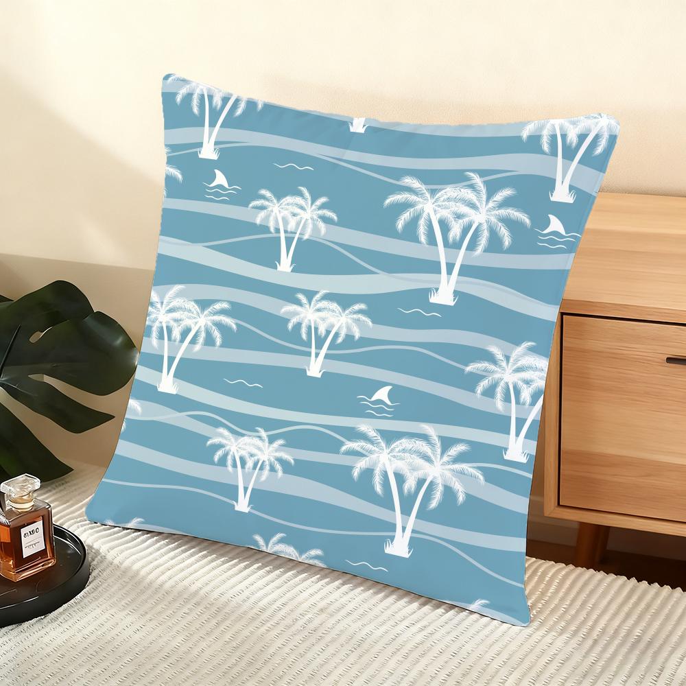Plam Trees Flowers Cushion Cover Soft Short Plush Pillow Cover Smooth Cozy Texture Aesthetic Cushion Case Home Decor