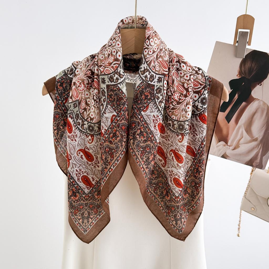 New Printed Cashew Retro Artistic Herringbone Pattern Cotton Linen Scarf Small Square Versatile Spring Autumn Thin Headscarf