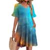 Women A Line Sun Dress Short Sleeve V Neck Printed Dress With Pockets