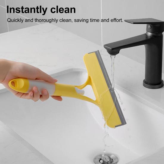 2Pcs 3-in-1 Window Cleaning Scraper with Sprayer Ergonomic Handle Built-in Spray Bottle Cleaning Brush Glass Cleaner Tool