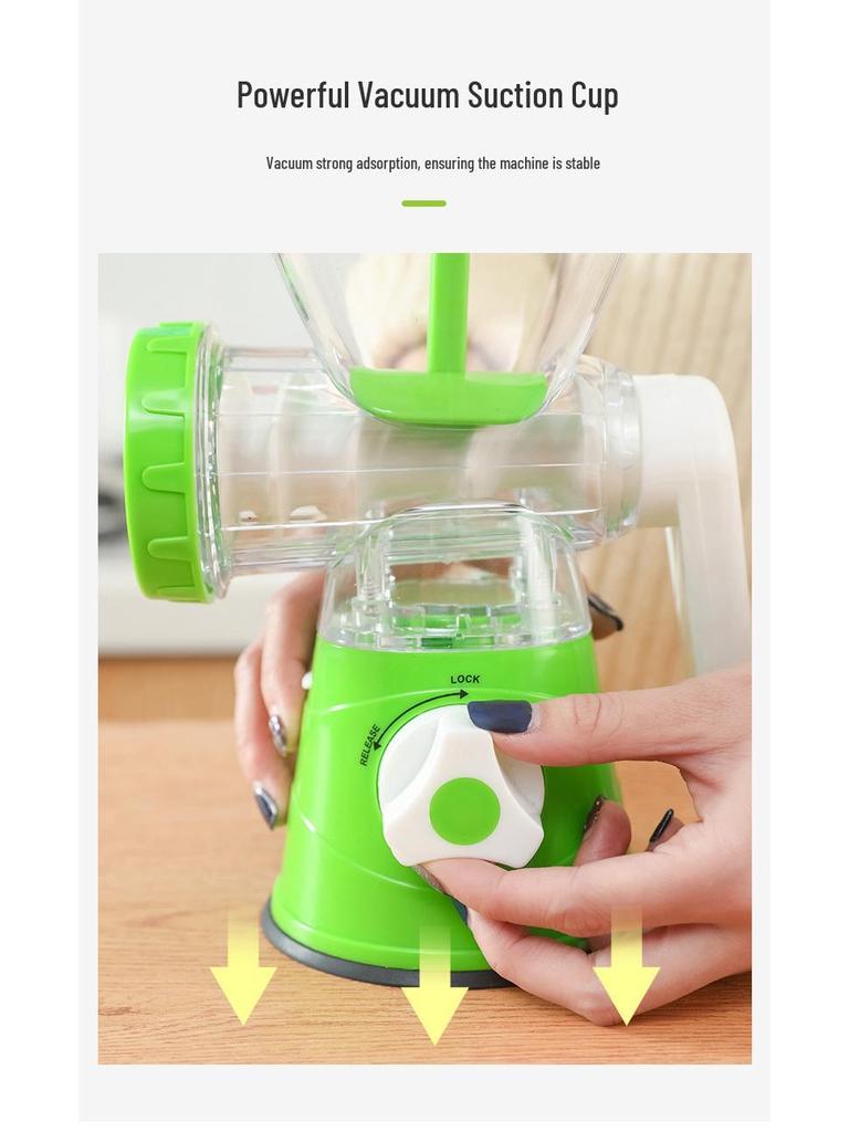Manual Kitchen Tool: Hand-Cranked Meat Grinder, Vegetable Cutter, Sausage Stuffer, and Garlic Press.