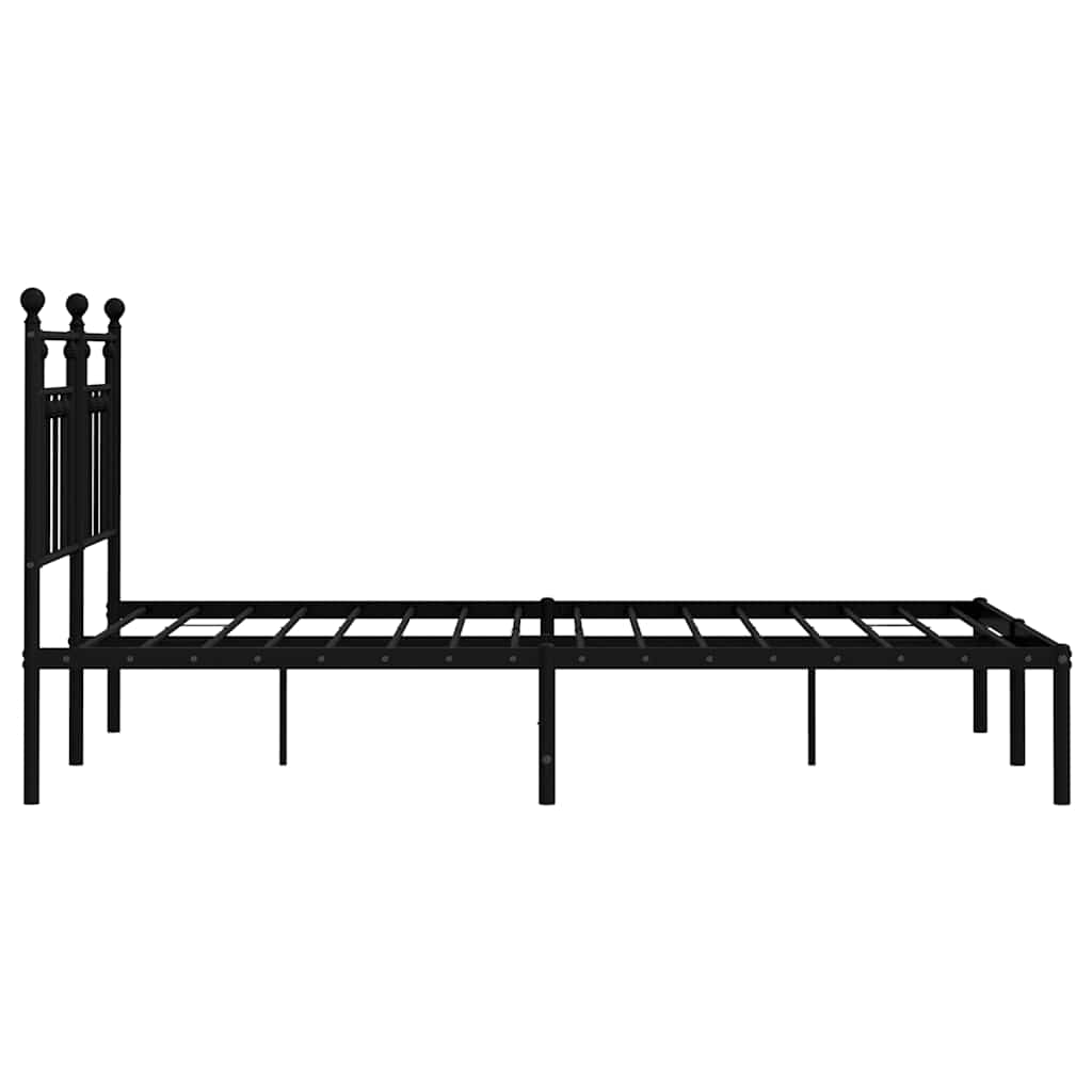 Metal Bed Frame with Headboard Black 150 X 200 Cm