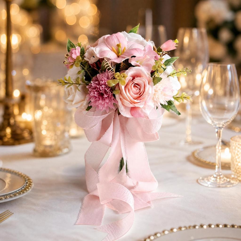Artificial Silk Flower Bridal Arm Bouquet Lightweight Wedding
