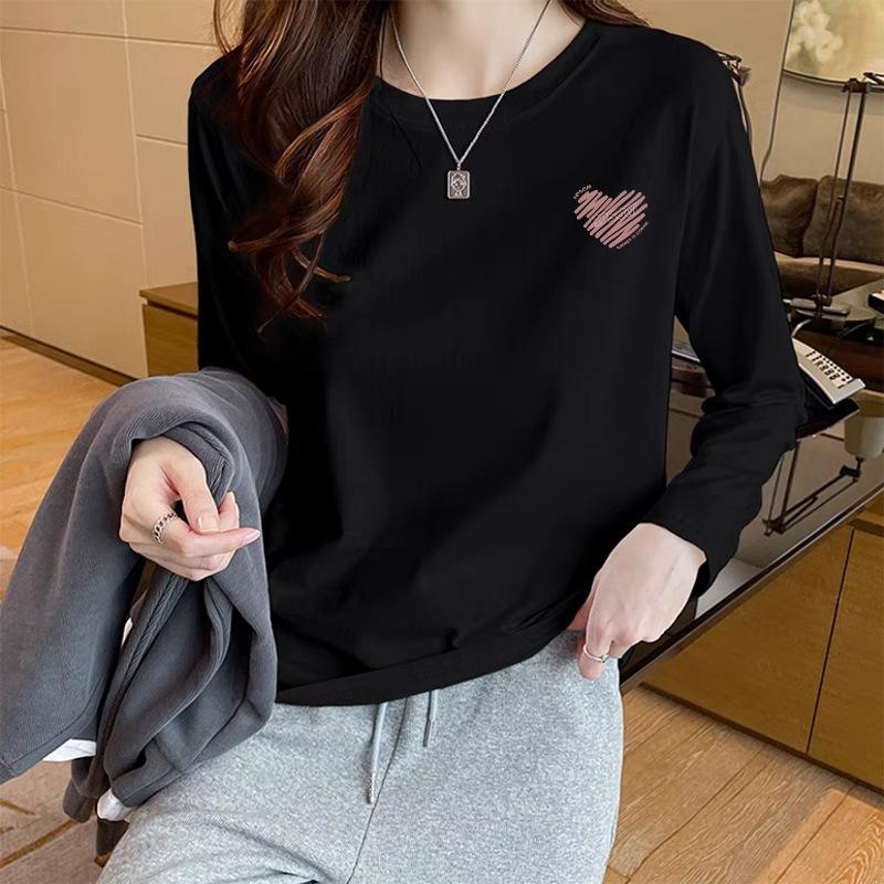 Women's Round Neck Long Sleeve Cotton T-Shirt Cute Rabbit Print Loose Casual Basic Tee