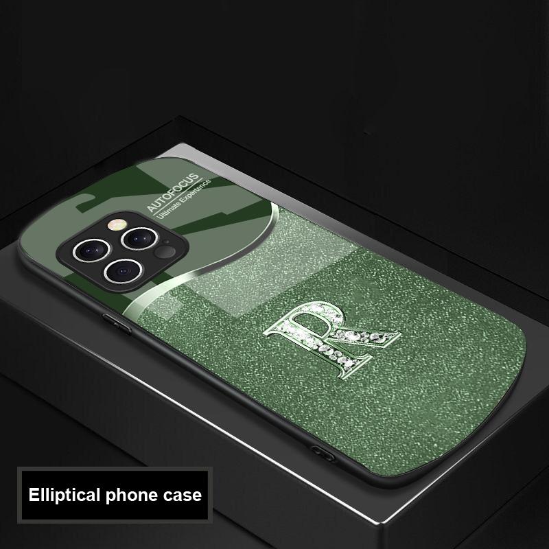Two Tone Gradient R Letter For IPhone 16 Pro Max 15 Pro 14 13 12 Mini 11 XS Max XR 7 8 Plu SE 2022 Elliptical Glass Phone Case