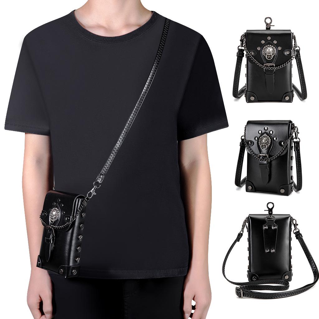 European & American Punk Rivet PU Leather Crossbody Bag with Chain