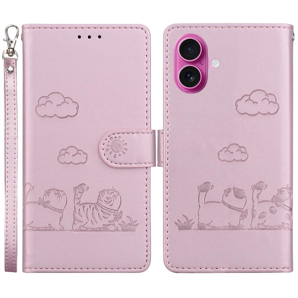 For iPhone 17 Case RFID Blocking Kitten Pattern TPU+PU Leather Phone Cover with Strap