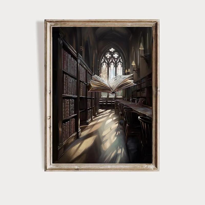 Magic Wizard School Poster Owl Library Castle Canvas Printing Oil Painting Wall Art for Home Room Decoration Hanging Painting
