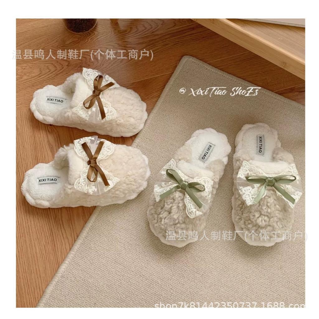 Women's Winter Cotton Slippers Women's Student Edition Bow Comfortable Non-slip Warm Home Leisure Family Slippers Women