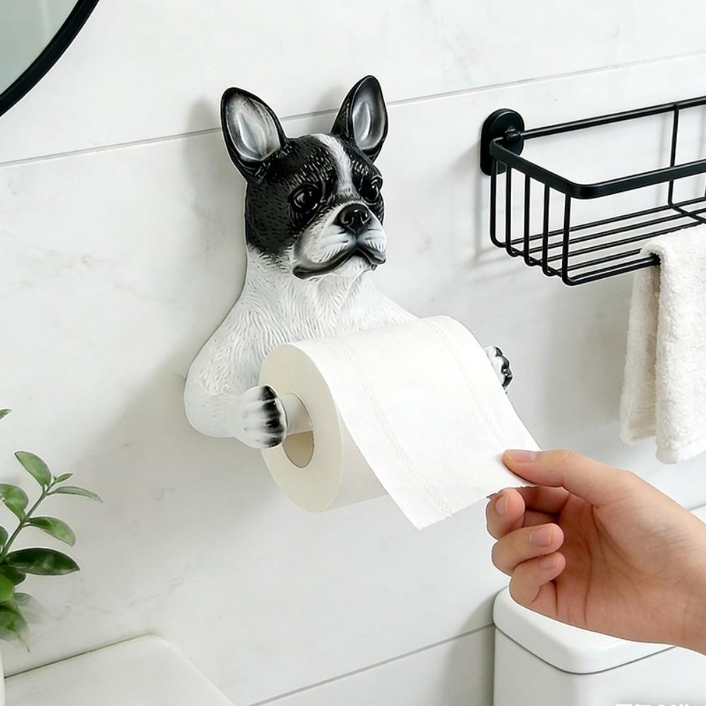 Cute Dog Toilet Paper Holder Dispenser Decorative Dog Toilet Roll Holder Multif-unctional 3D Dog Shape Wall Mounted Roll Rack
