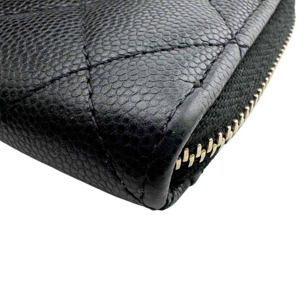 CHANEL Matelassé Caviar Skin leather Coin case black leather Used