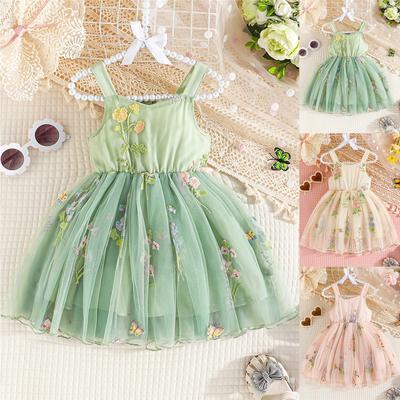 Verão Crianças Alças de Rede Meninas Moda Laço Vestido Fofo