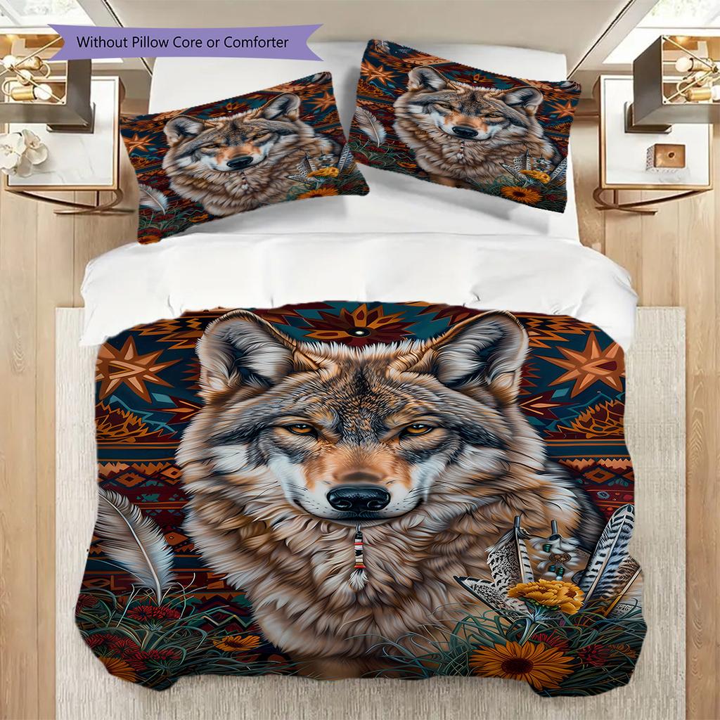 Wolf Pattern Bedding Quilt Set Quilt Cover Pillowcase Home Decoration Birthday Gift (1 * duvet cover + 2 * pillowcase, without core)
