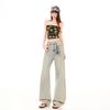 Spring Summer Vintage Daily Mud Tone Drape Straight Denim Pants For Ladies Casual Pants Oversize Denim Trousers