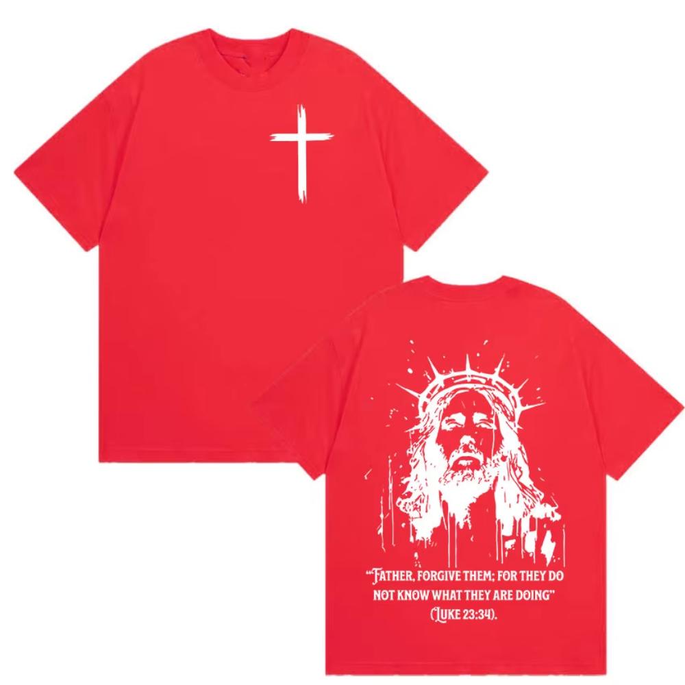 Christlich Religiös Jesus Vergib Ihnen Vater Bibel Druck T-Shirt Männer Frauen Lässig Heißer Verkauf T-Shirts Retro Übergroße Baumwoll-Tees