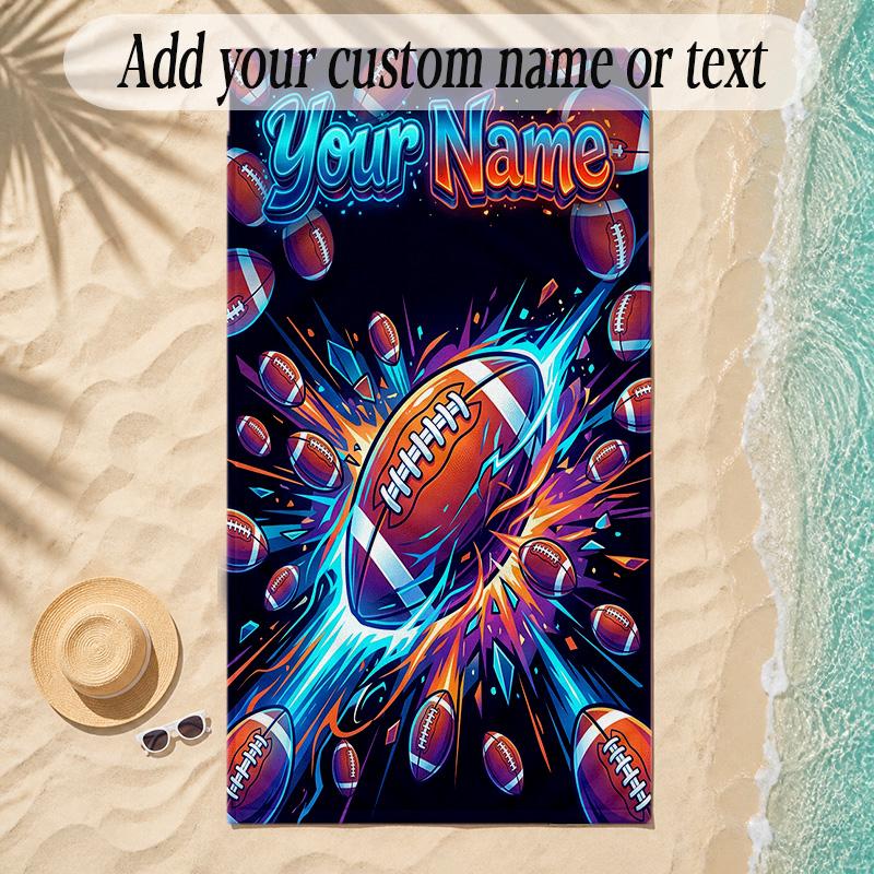 Soccer Theme Soft Beach Towel Personalized Custom Name Text Towel Portable for Beach Pool Travel
