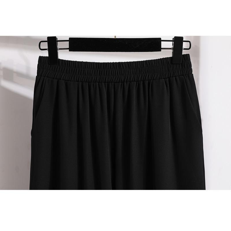 DIMANAF Summer 2025 Plus Size Women Loose High Waist Basic Elastic Pants Casual Trousers Long Wide Leg Pants