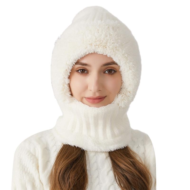 Versatiles Knitted Hat Women Ponytail Hat with Integrated Vintage Neck Warmer for Women with Neck Warmer