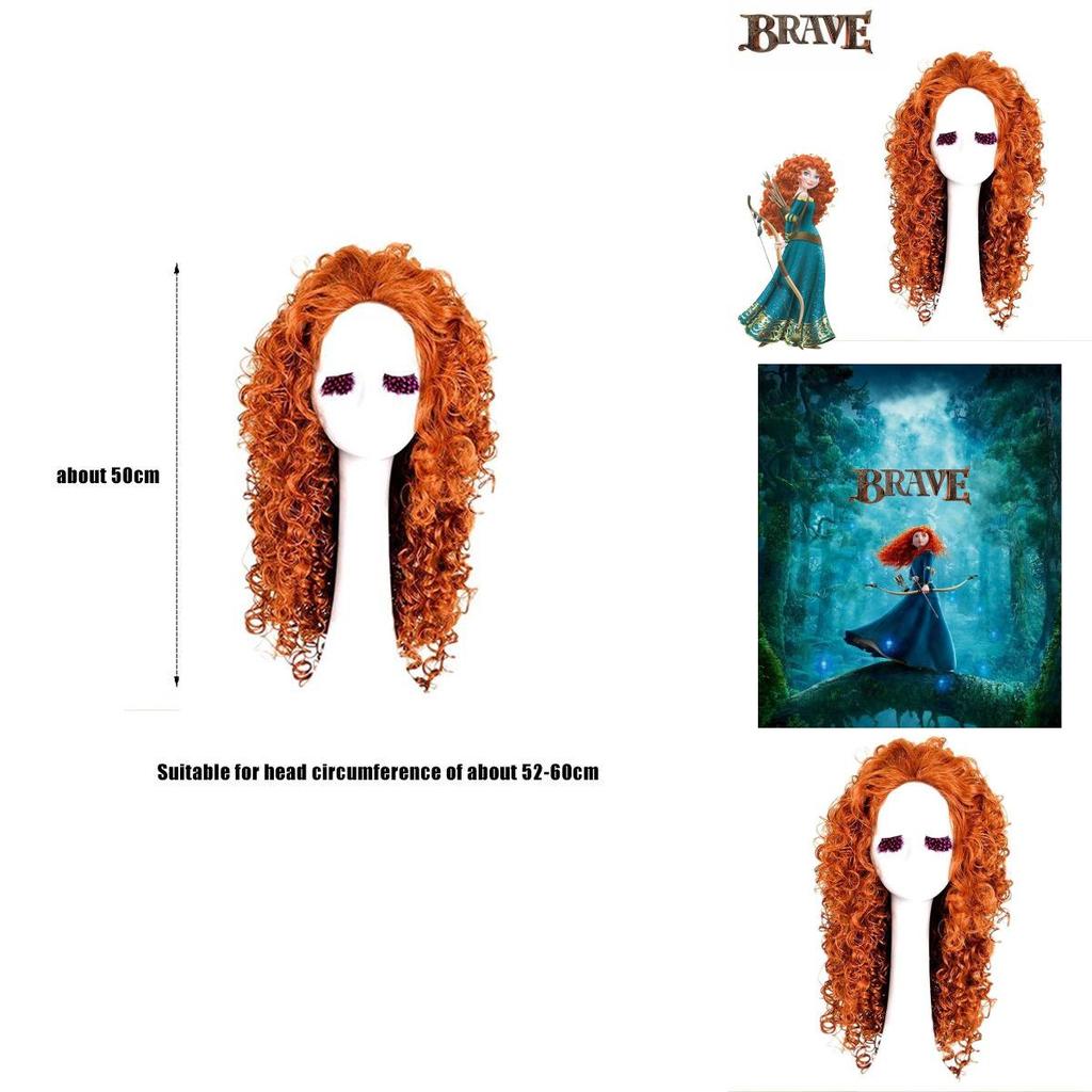 Parrucca Cosplay Merida Coraggiosa Capelli Lunghi Ricci Per Halloween Carnevale Comic Con