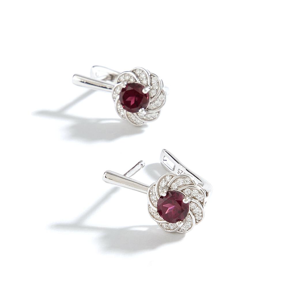 Flower Shape Design 925 Sterling Silver Women's Earrings Natural Round 5.0mm Rhodolite Garnet Fine Jewelry for Valentines Gifts