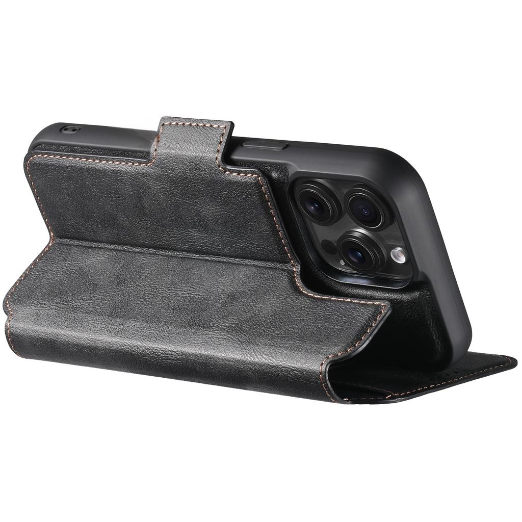 SUTENI Q-07 For iPhone 16 Pro Max Case Magnetic Color Splicing Cowhide Texture Leather Cover