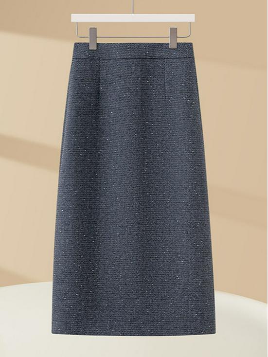 Sequined Mid-Length A-Line Skirt - 2025 Autumn/Winter Slit Hip-Hugging Style for Women