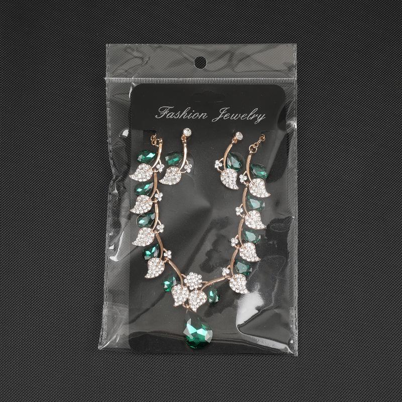 Ethnic Style Retro Gemstone Necklace & Leaf Water Drop Jewelry Set