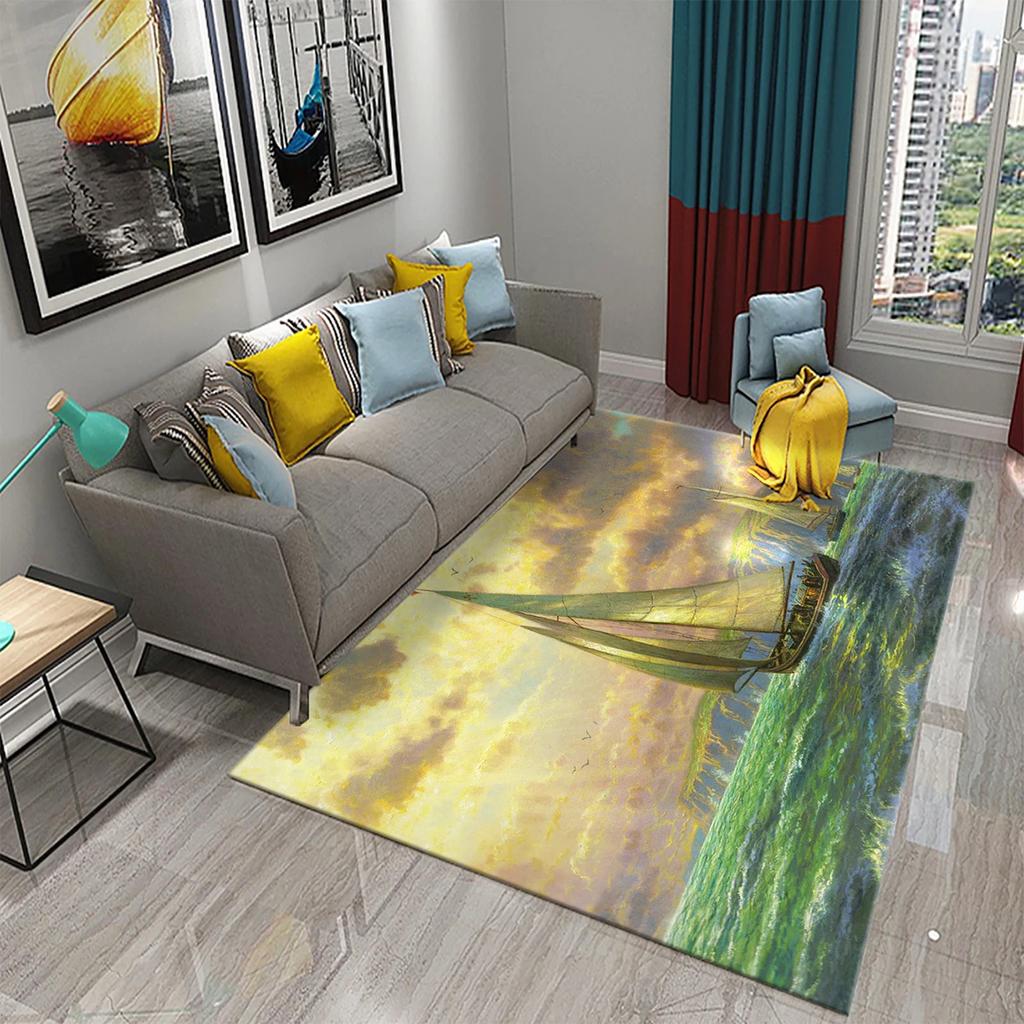3D Oil Painting Sailboat Carpet Abstract Art Rugs for Living Room Bedroom Decor Mats Bathroom Kitchen Entrance Non-Slip Carpet
