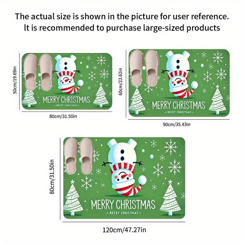 Flannel Thickness  Mat - 1pc Door Mat, Winter Christmas Snowman Skid Resistant Mat, Comfortable Floor Mat, Merry Christm