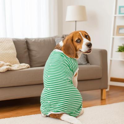 Elastic Dog Recovery Suit Striped Design Four-legged Pet Sterilization Suit Washable Anti-Licking Bodysuit Post-Operative