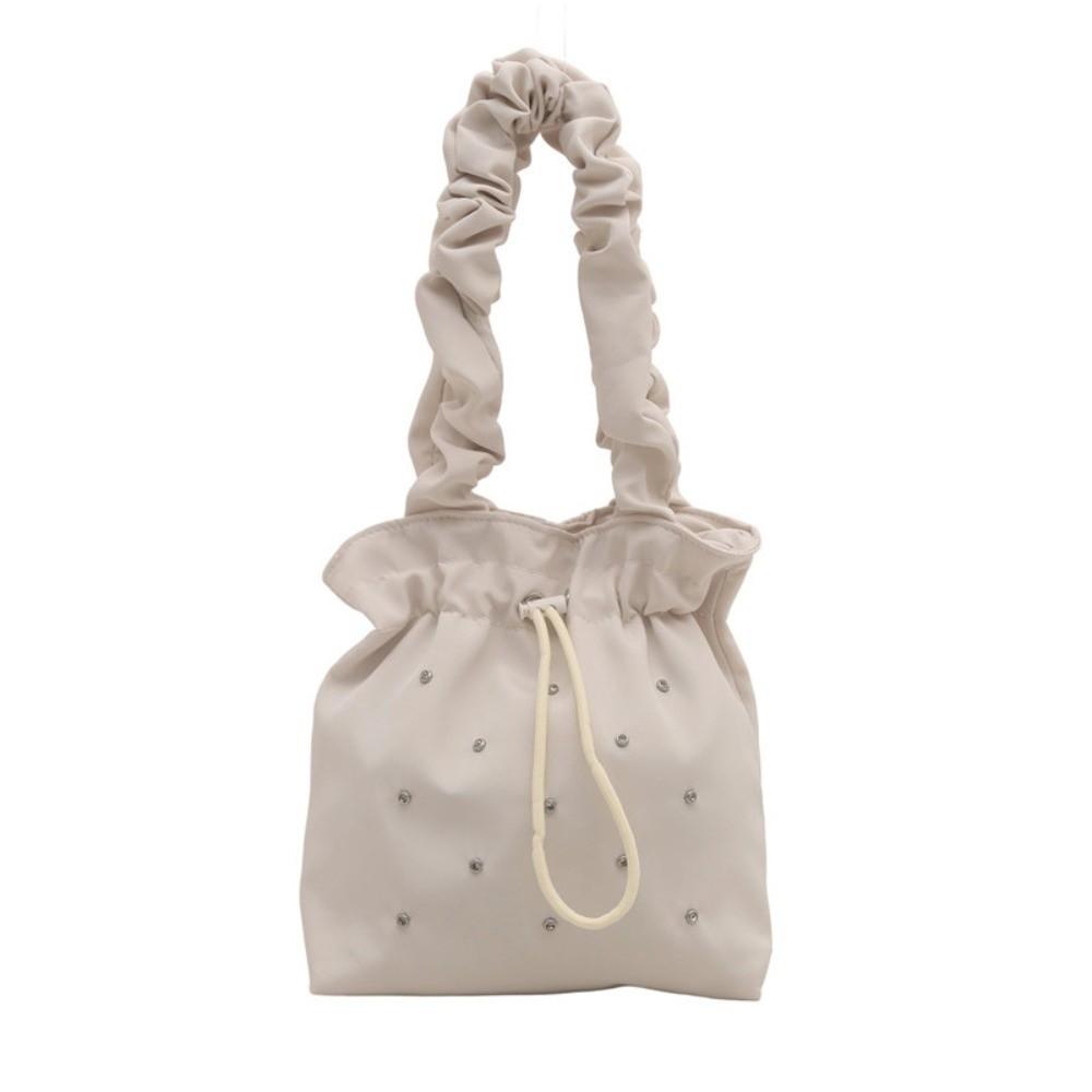 Sweet Pleated Tote Bag Large Capacity Drawstring Handbag Trendy Nylon Shoulder Bag  Commuting