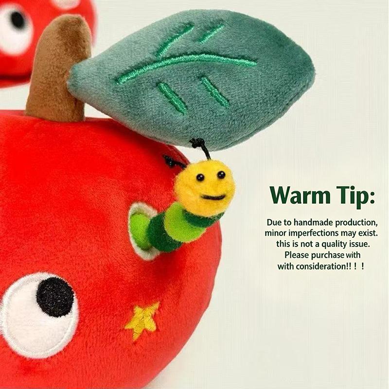 Fluffy Cute Red Round Fruit Plush Pendant Removable Caterpillar School Bag Decor for Kids Holiday Reward Gift