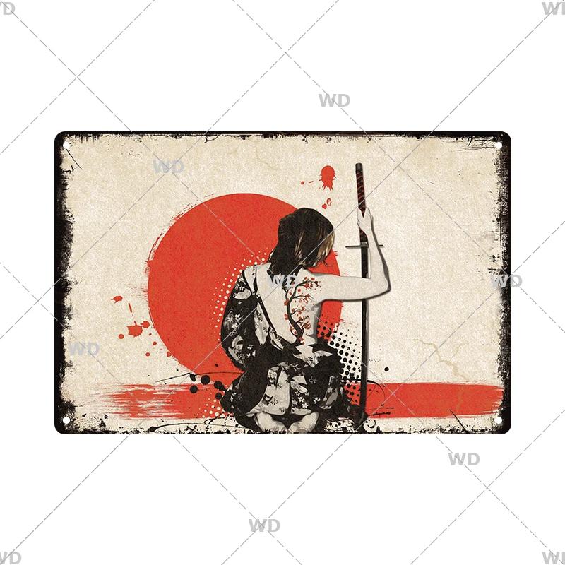 Retro-Kunst im japanischen Stil, Vintage-Samurai-Poster, Blechschild, dekorative Metalltafel, Wandplatte, Schilder, Wohnzimmer, Schlafzimmer, Heimdekoration
