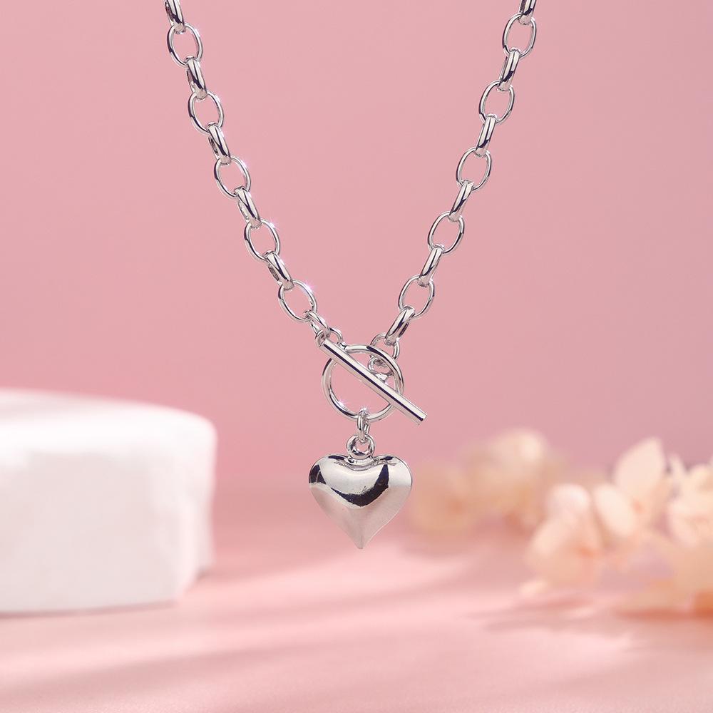 Gu Mao Ning Cold Style Peach Heart OT Buckle Necklace for Women - Korean Hip Hop Long Sweater Chain