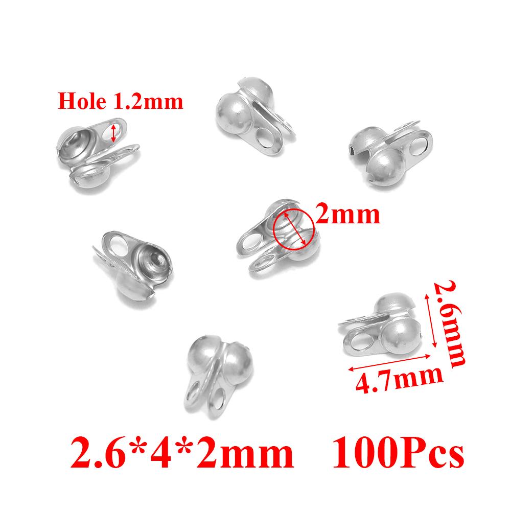 50-100pcs Gold Fitting Stainless Steel Ball Chain Calotte Crimps Beads Connectors End Clasps for DIY Bracelet Necklace Making