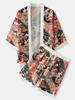 2026 New national style Hawaiian vacation ukiyo-e painted seven-quarter-sleeved Taoist robe 3D printed carp kimono cape