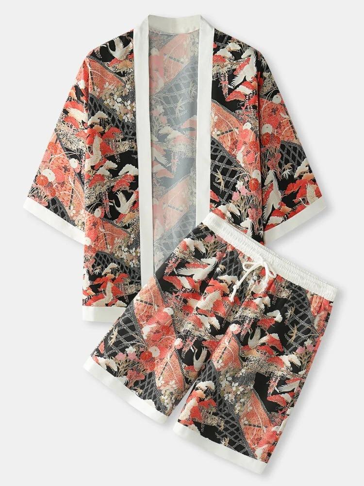 2026 New national style Hawaiian vacation ukiyo-e painted seven-quarter-sleeved Taoist robe 3D printed carp kimono cape
