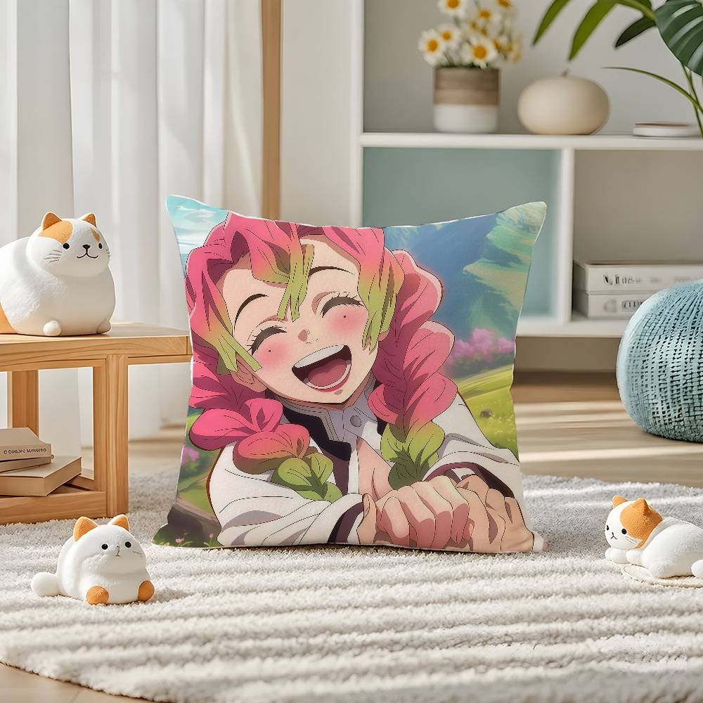 Demon Slayer Kamado Tanjiro Anime Plush Pillow Cover Soft Short Plush Cushion Cover For Sofa Bedroom Home Decor Gift Decoration