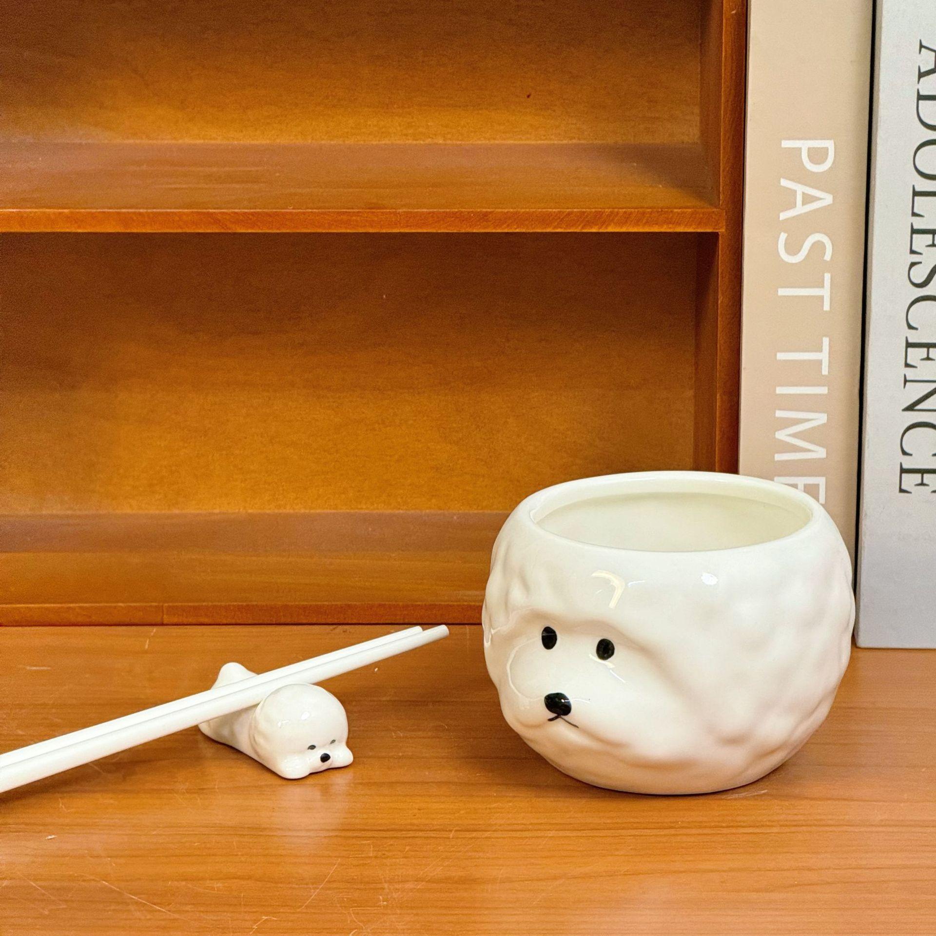 Baifenbai Home Furnishing Bi Xiong Puppy Ceramic Rice Bowl Cute Creative Funny Home Eating Bowl Couple Bowl Gift Souvenir