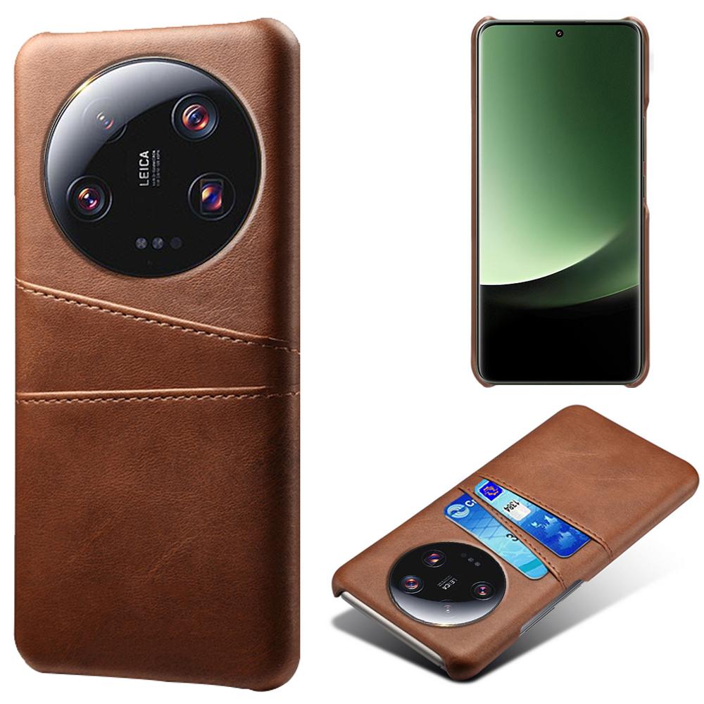 

For Xiaomi 13 Ultra Phone Cover with Dual Card Slots PU Leather Coated Hard PC Phone Back Case Brown