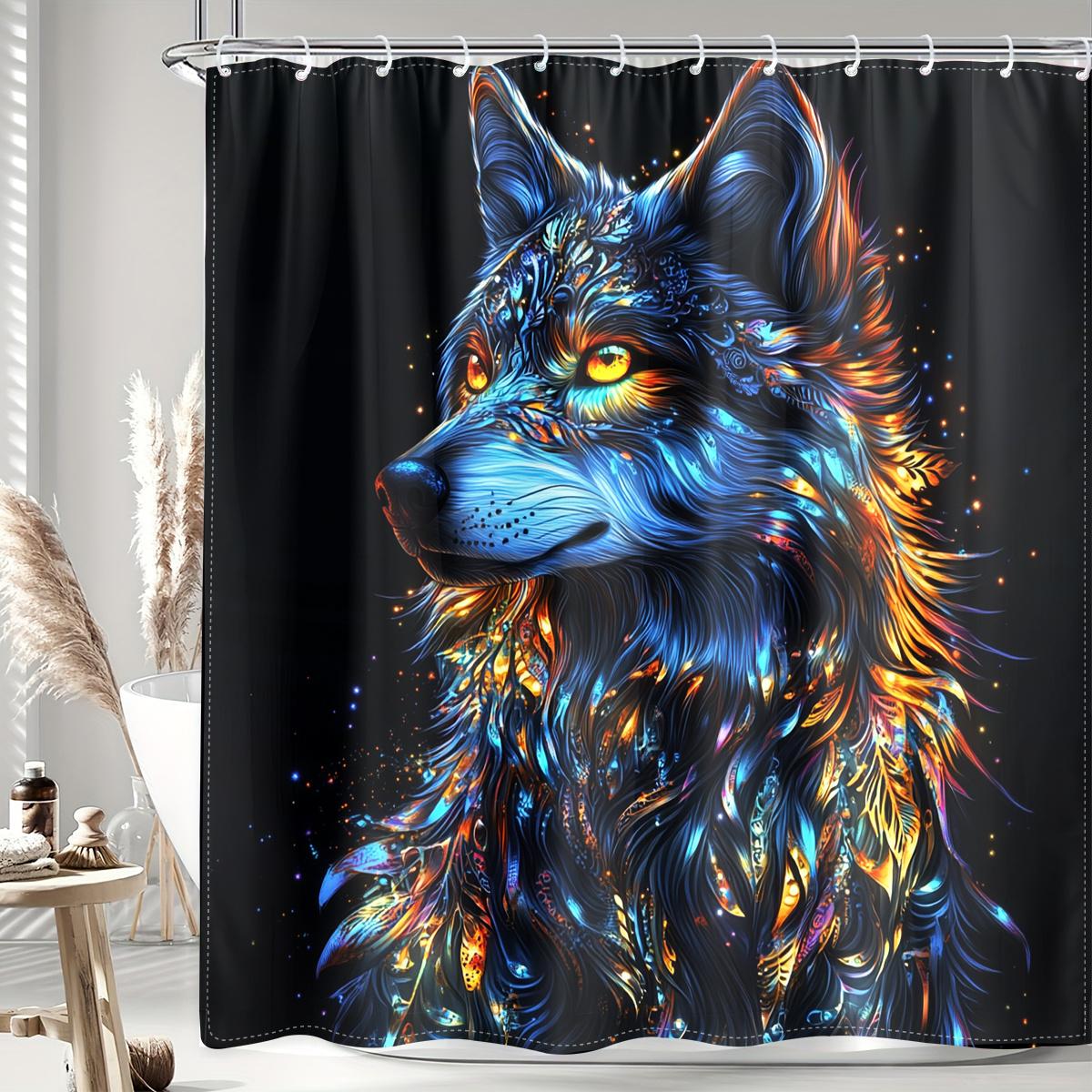 

1Pc Dark Color Exquisite Wolf Themed Digital Printed Shower Curtain, Made Of Polyester Fabric With Hooks, Bathroom Accessories, W60H190(CM)-1 Pcs