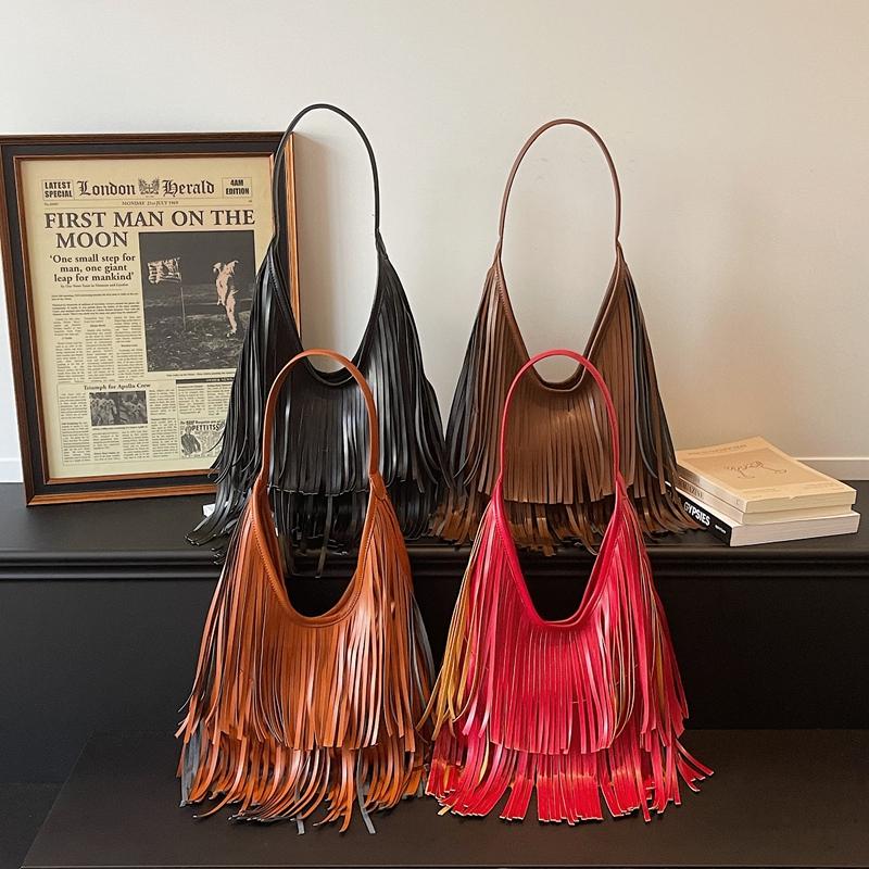 Tote Bag Vintage Tassel Shoulder Bag Women Commuter Large Capacity Bag
