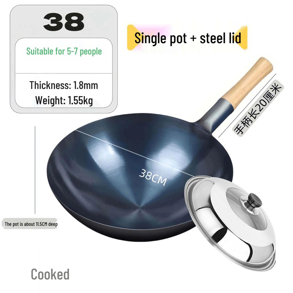 Zhangqiu Non-stick Cast Iron Wok with Large Ladle for Home & Restaurant Use - Suitable for Gas Stoves