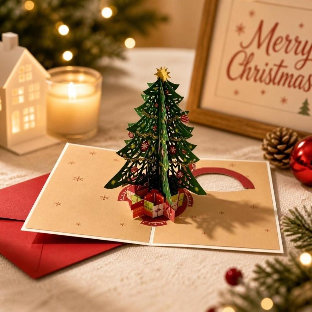Colorful 3D Christmas Tree Card Hollow Out Xmas Invitation Card Christmas Greeting Card New Year