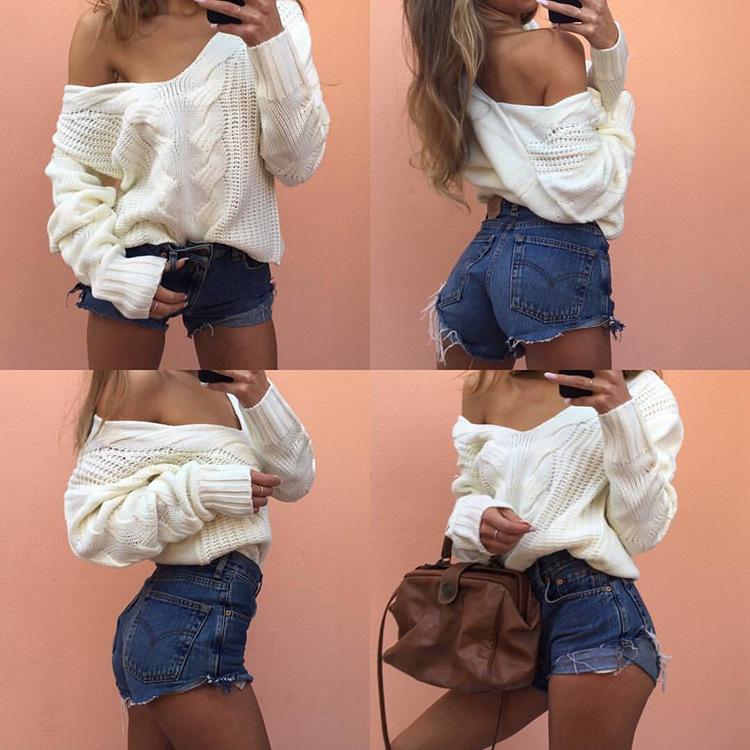 New Style Knit Sweater Solid Color V-neck Twist Pullover Sweater
