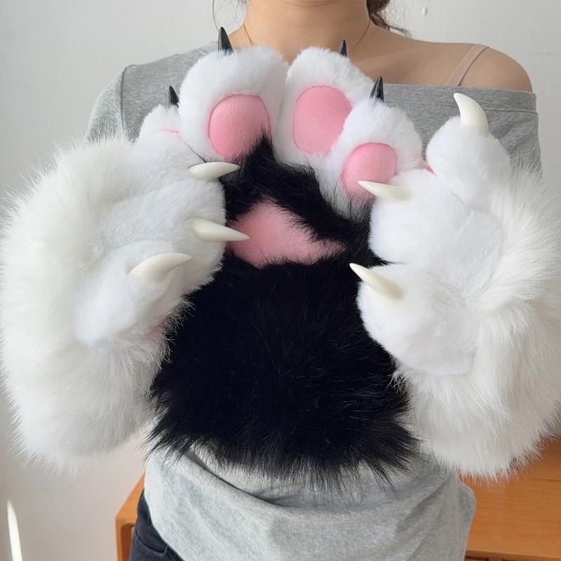 Kawaii Cartoon Cosplay Kostüm Handschuhe Fellige Fursuit Plüsch Katzenpfoten Handschuhe Quietschend Kig Warm Cosplay Requisiten Geschenke