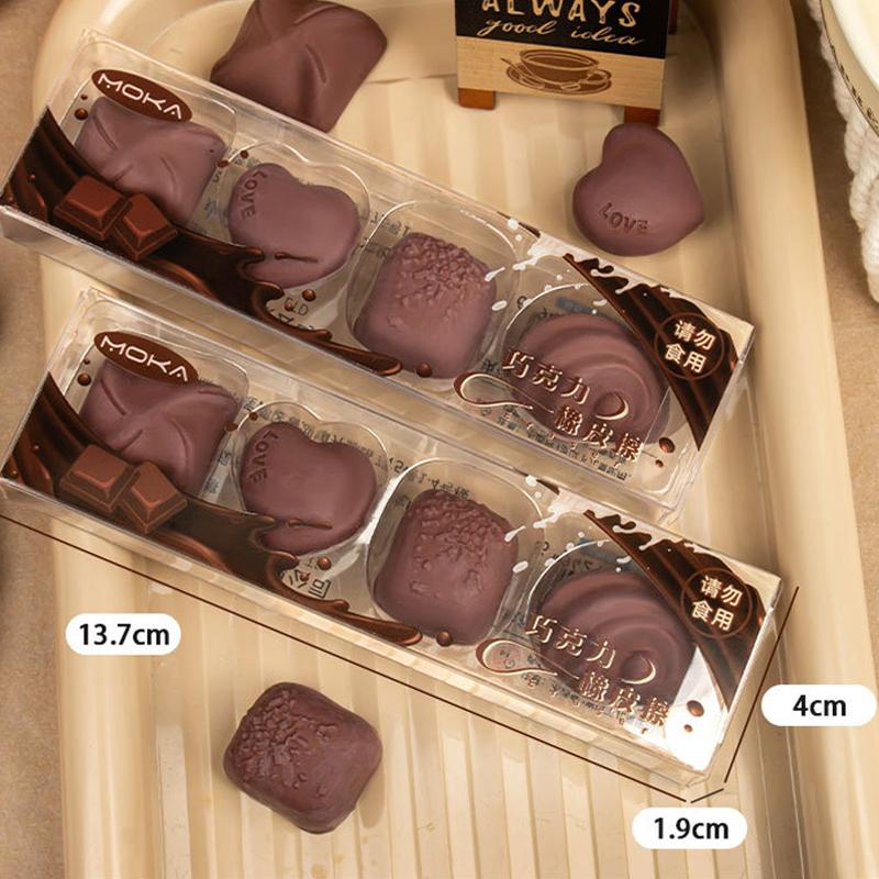 Pack of 4 Creative Simulated Chocolate Erasers, Kawaii Stationery Item, Perfect Student and Office Supplies, Great Gift Idea