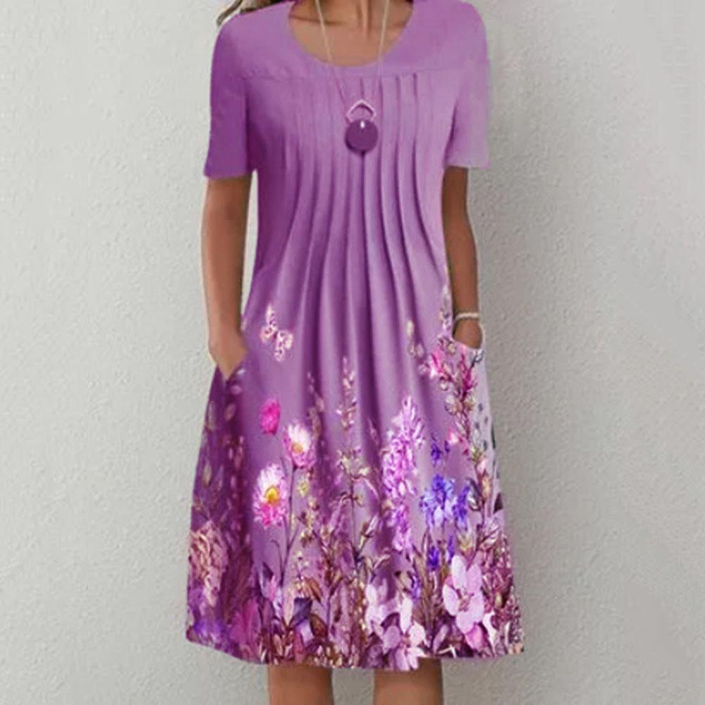 Floral Print A Line Dress With Pleated Details For Summer Casual Wear