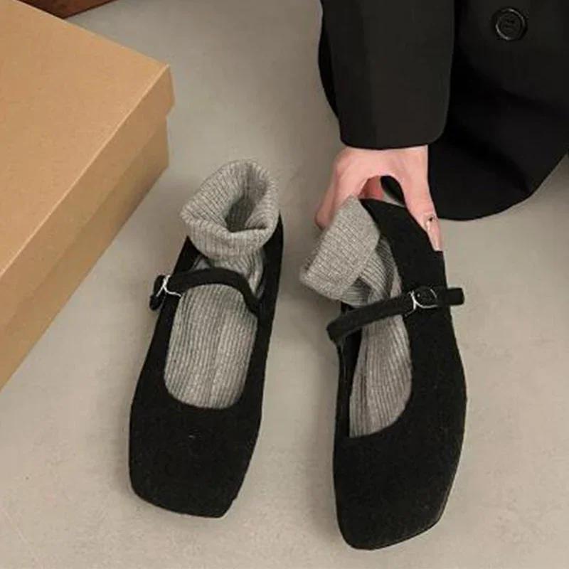 2025 Fur Flats Ballet Dance Shoes Casual Short Plush Boots Fashion New Shallow Square Toe Zapatos Dress Walking Designer Shoes