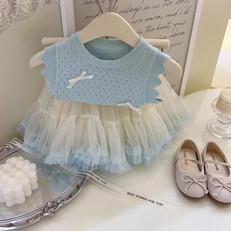 Girls Summer Knit Vest Sweet Bowknot Sleeveless Top Baby Fashionable Versatile Tank Waistcoat Clothing